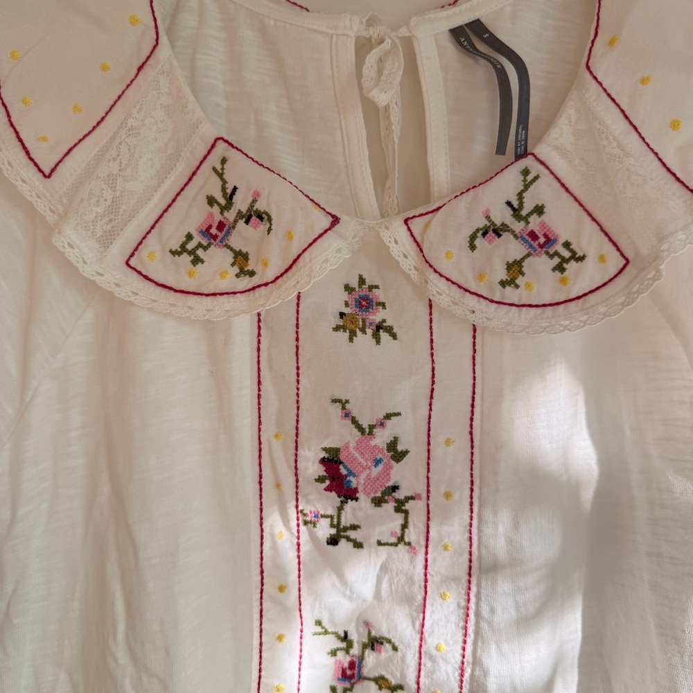 Anthropologie Embroidered White Blouse, Size Small - Picture 2 of 5